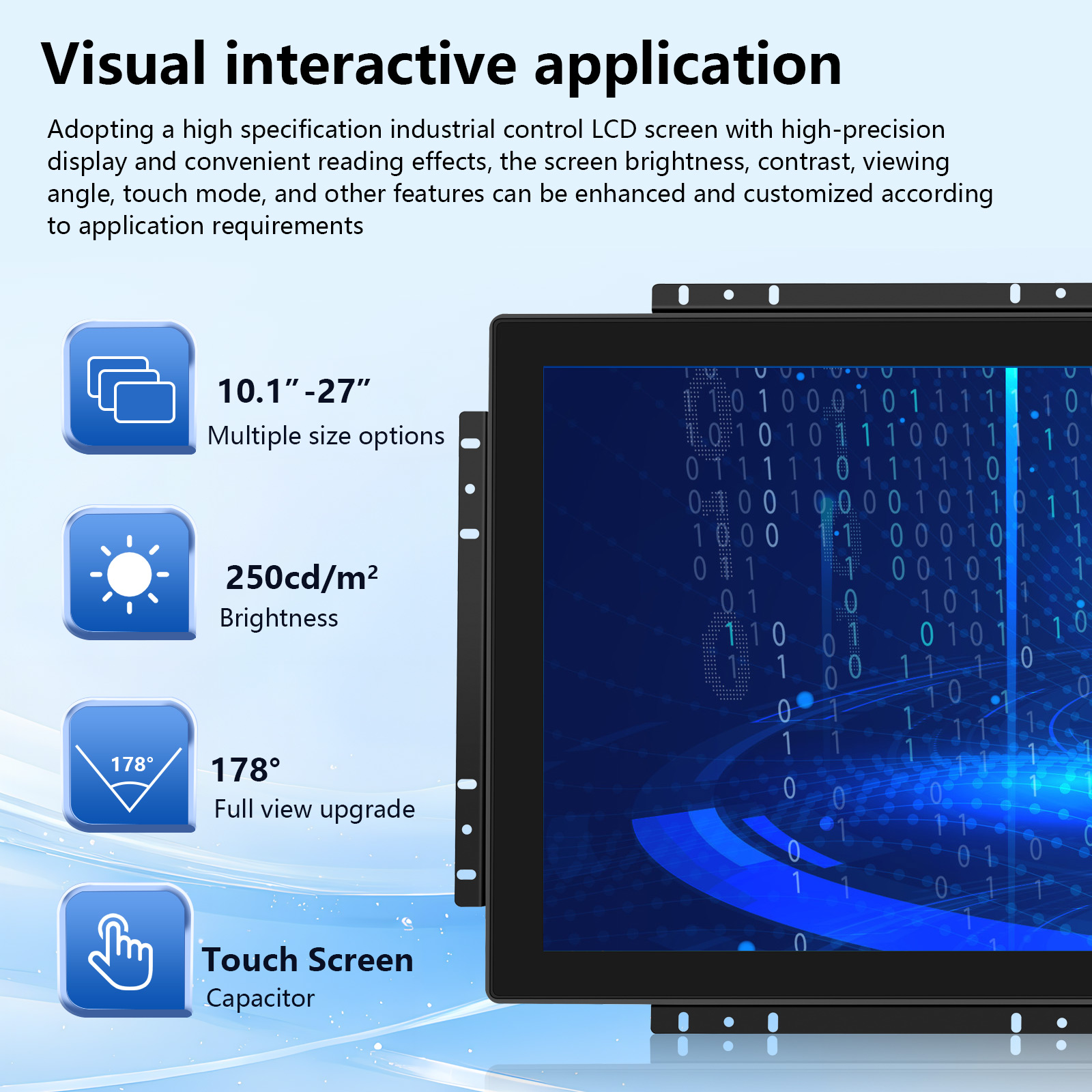 Industrial Capacitive Touch Monitor 10.1''-27'' Rugged LCD Display 250-1500cd/m² High Brightness for Industrial and Commercial